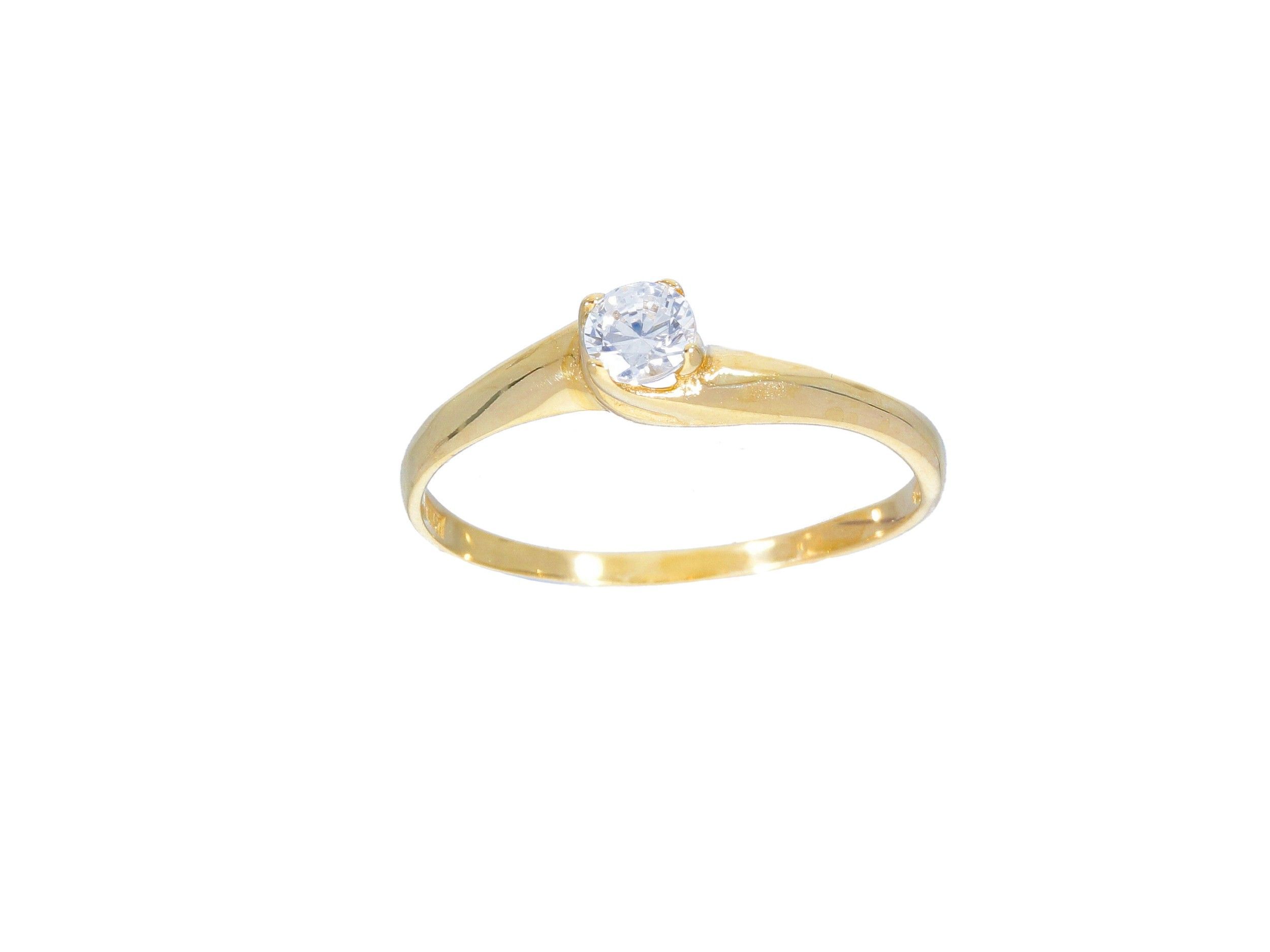 Golden single stone ring k14 with thin module and zirgons (code 244498)